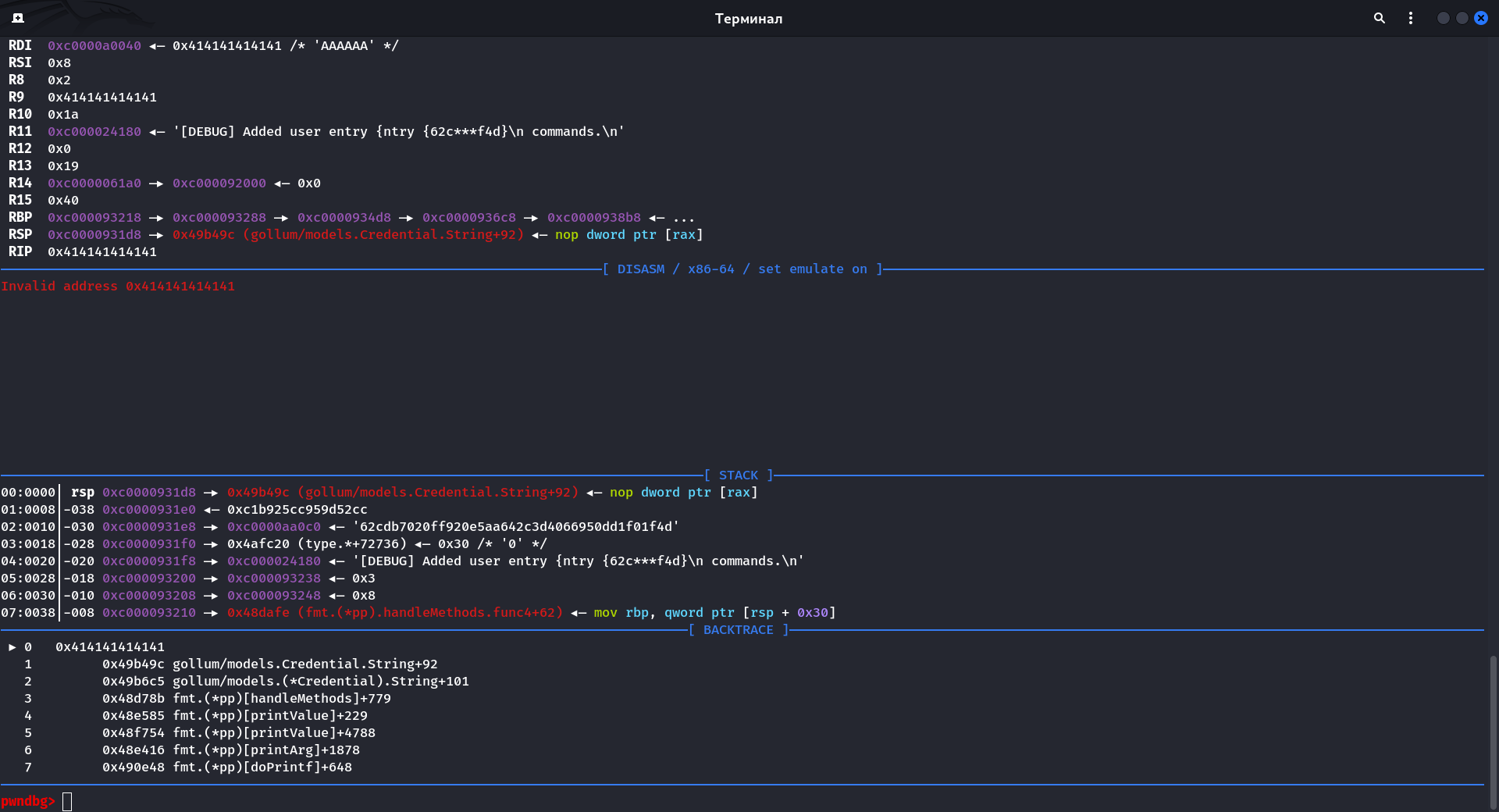 Registers state after explotaition