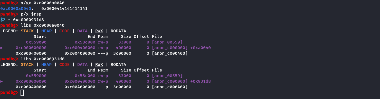 RSP value and buffer address